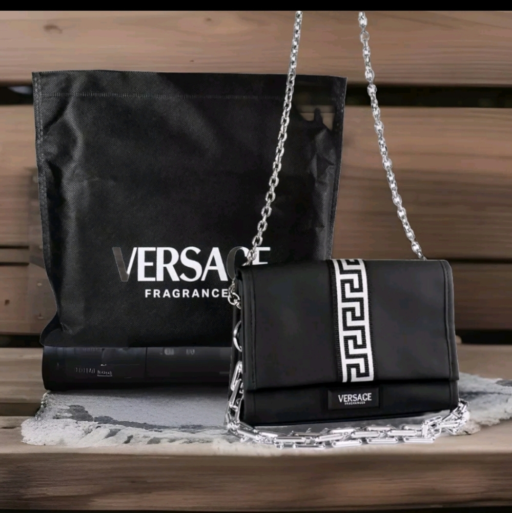 - VERSACE Crossbody Clutch Bag Limited Edition NEW Black Silver